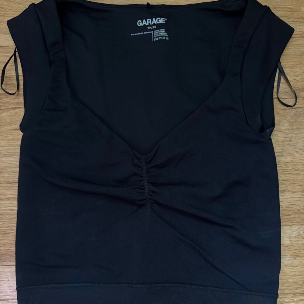 Garage Black Ruched Front Crop Top XS